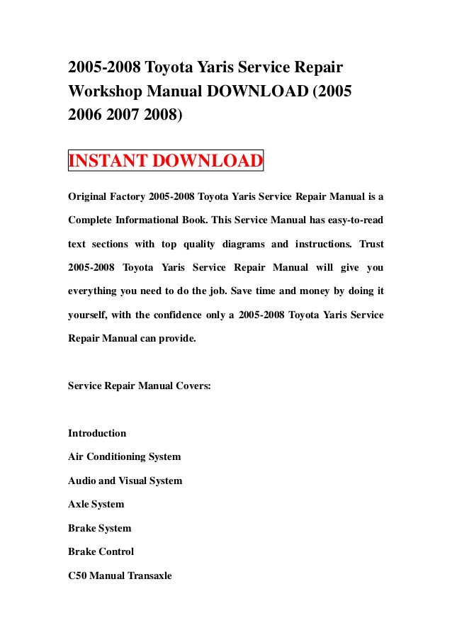 toyota yaris 2008 service manual